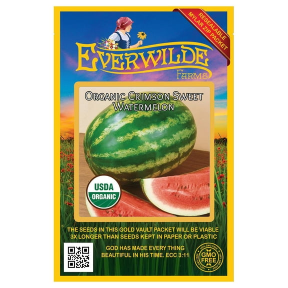 Everwilde Farms - 20 Organic Crimson Sweet Watermelon Seeds - Gold Vault Jumbo Bulk Seed Packet
