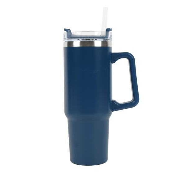 Envie 30 oz Tumbler Mug with Lid and Straw, Reusable Insulated Stainless Steel Tumbler for Iced & Hot Beverages, Blue
