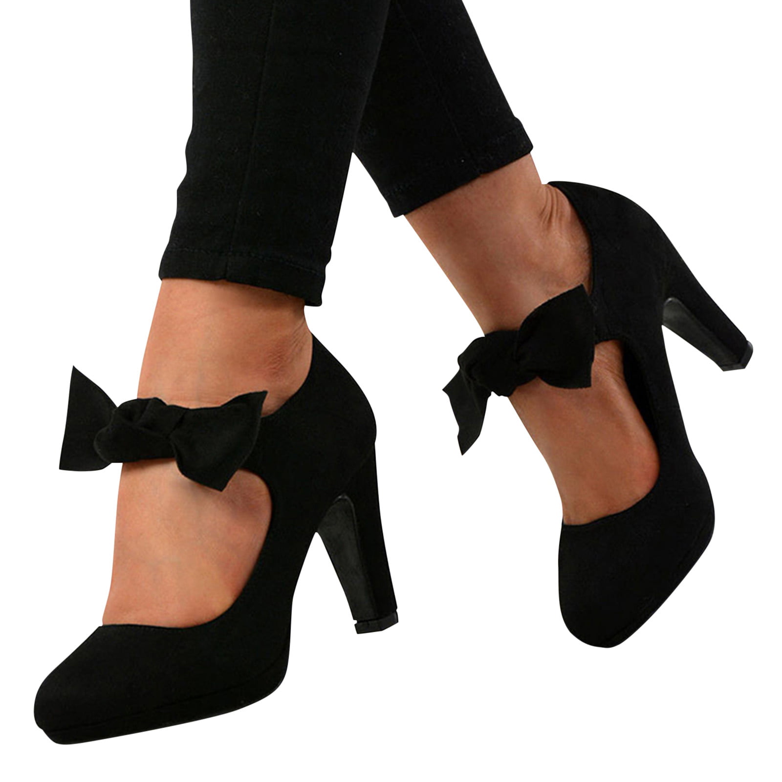 Cute Womens Bowknot High Block Heels Platform Ankle Straps Pumps Spring Shoes Sz 