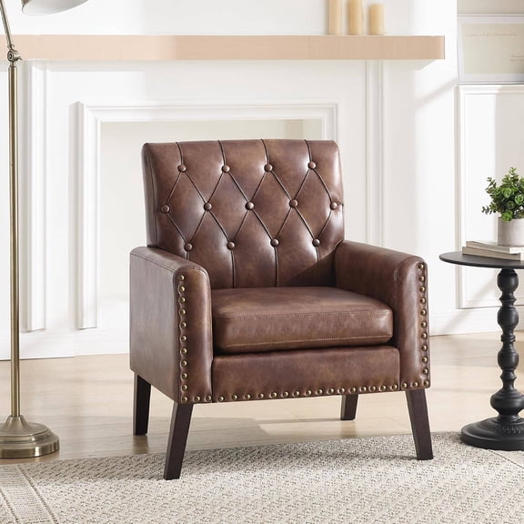 Modern Dark Brown Faux Leather Club Chair for Living Room, Bedroom, or Office