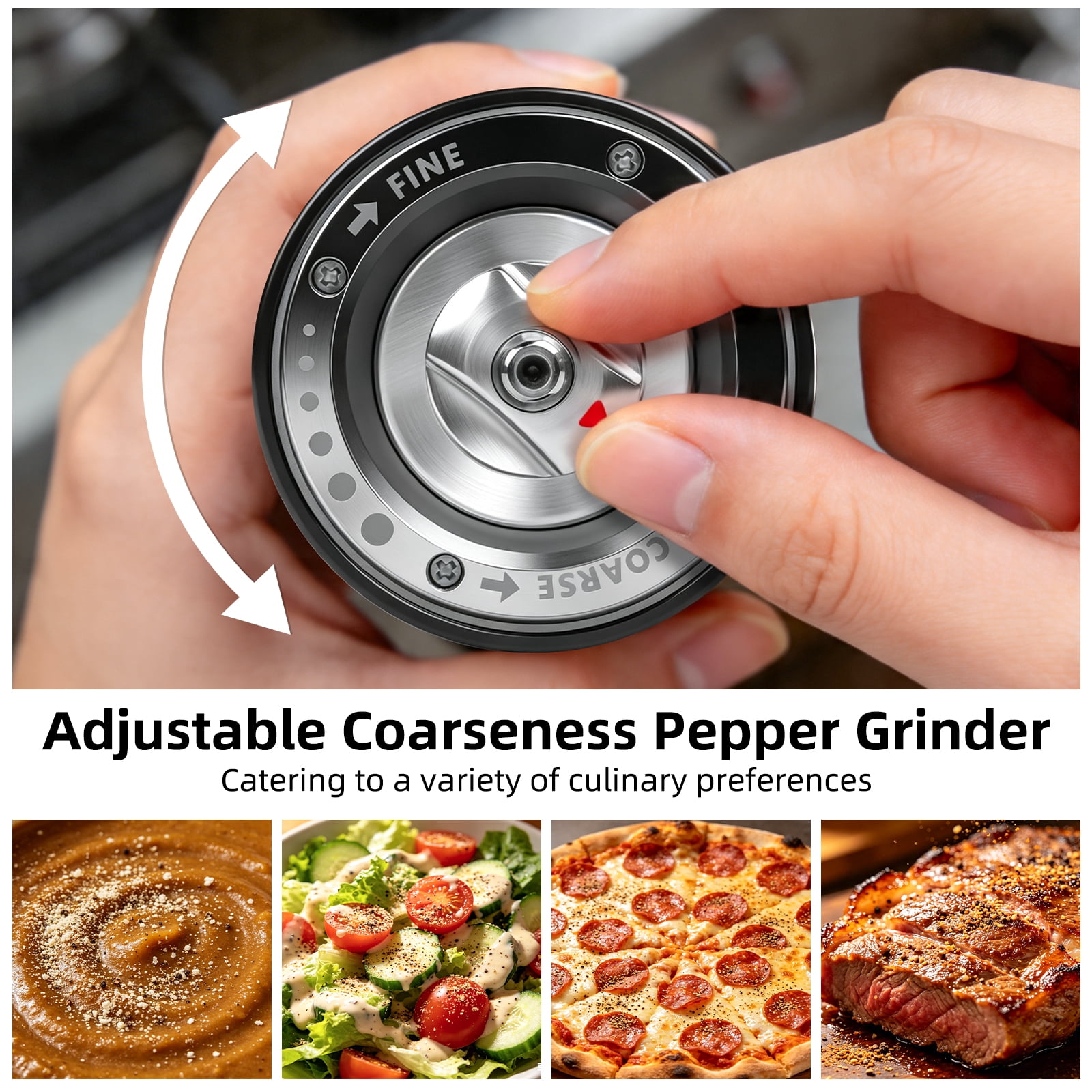 AstuteAuk High Output Pepper Mills with Magnetic Base, Adjustable Coarseness Manual Pepper Grinder with Lock, Stainless Steel Burr,