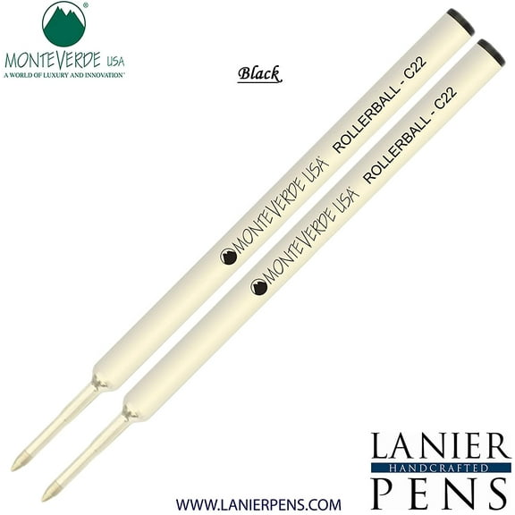 Lanier Combo Pack - 2 Pack - Monteverde Rollerball C22 Paste Ink Refill Compatible with most Cross Style Rollerball Pens - Black (Fine Tip 0.6mm)