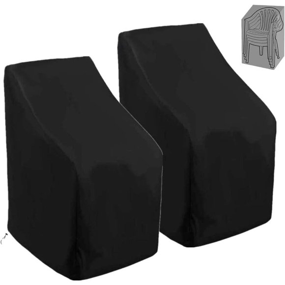 Patio Stackable Chair Covers 420D Waterproof Outdoor High Back Stackable Dining Chair Cover Patio Furniture Protector Fits up to 35 W x 35 D x 35/47 H Inches,2 Pack