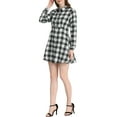 thumbnail image 4 of INSPIRE CHIC Women's Plaid Button up Point Collar Long Sleeve A-Line Dress M White, 4 of 5