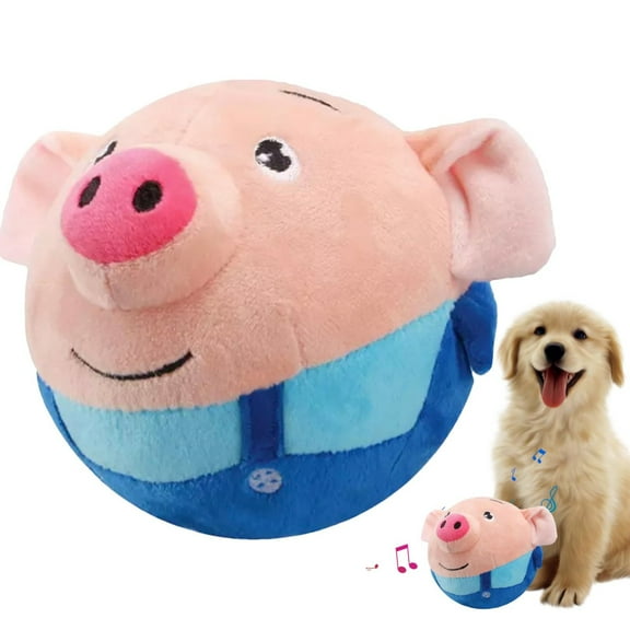 Active Moving Pet Plush Toy, Interactive Dog Toys Talking Moving Dog Ball Toy, Washable Cartoon Pig Plush Sound Electronic Herding Ball for Dogs, Shake Bounce Boredom Toys for Dog, Cats