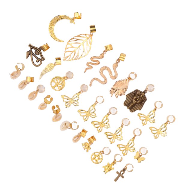 Juego de anillos para el cabello ANGGREK 28 piezas colgantes trenzas doradas DIY para bodas