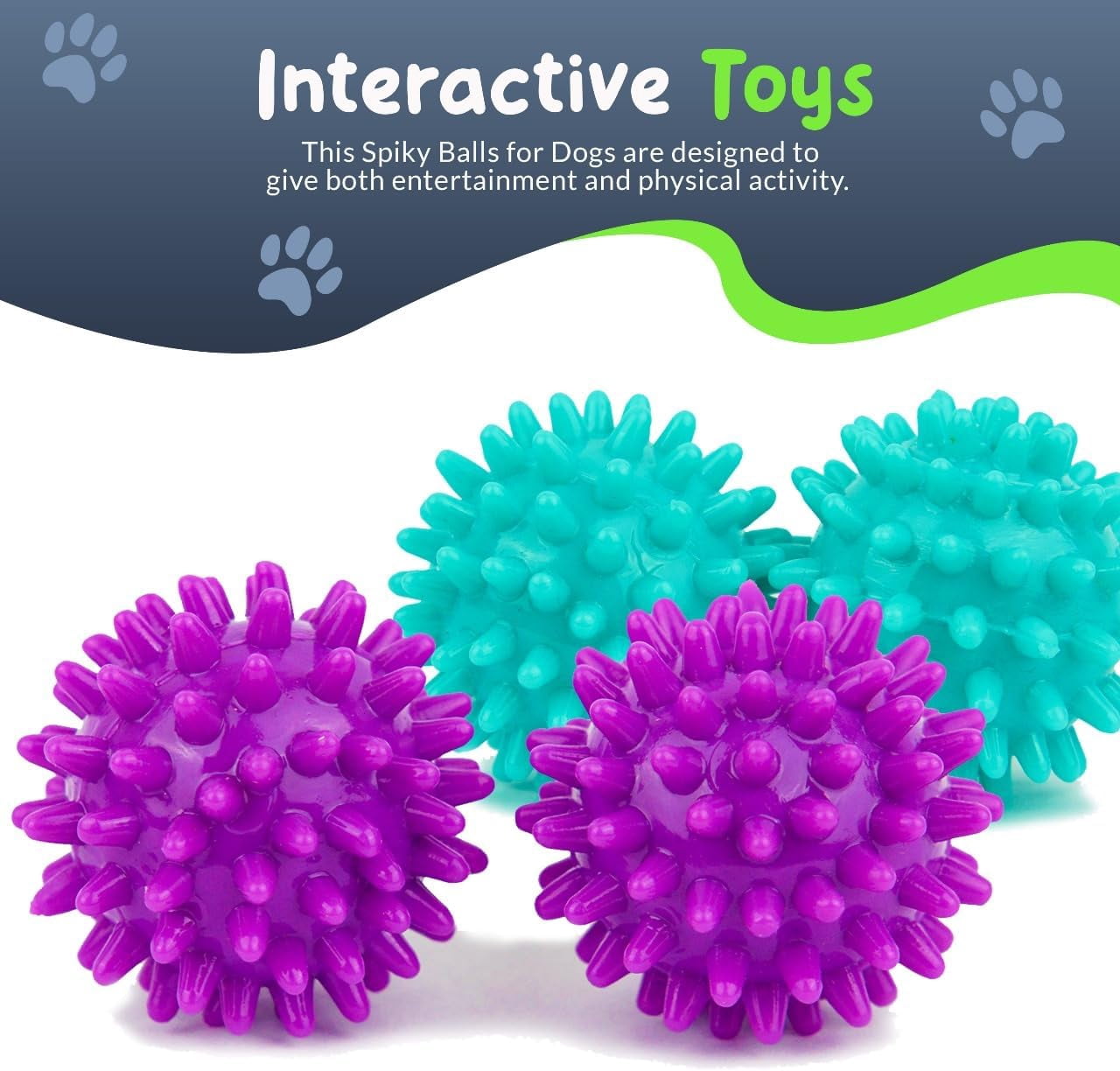 Spiky Dog Ball 1.8 Inch - Squeaky Textured Chew Toy for Small Dogs 4 Pack - Rubber Ball for Puppies, Aggressive Chewers, Gum Stimulation - Non-Toxic