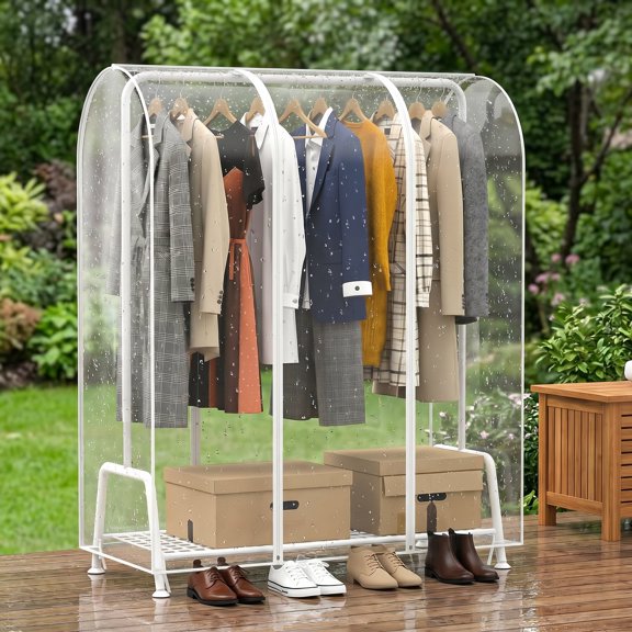 Clothes Rack Cover – Transparent Clear Garment Rack Cover with Zipper, Waterproof & Dustproof Clothing Rack Cover for Open Closet, S-Size