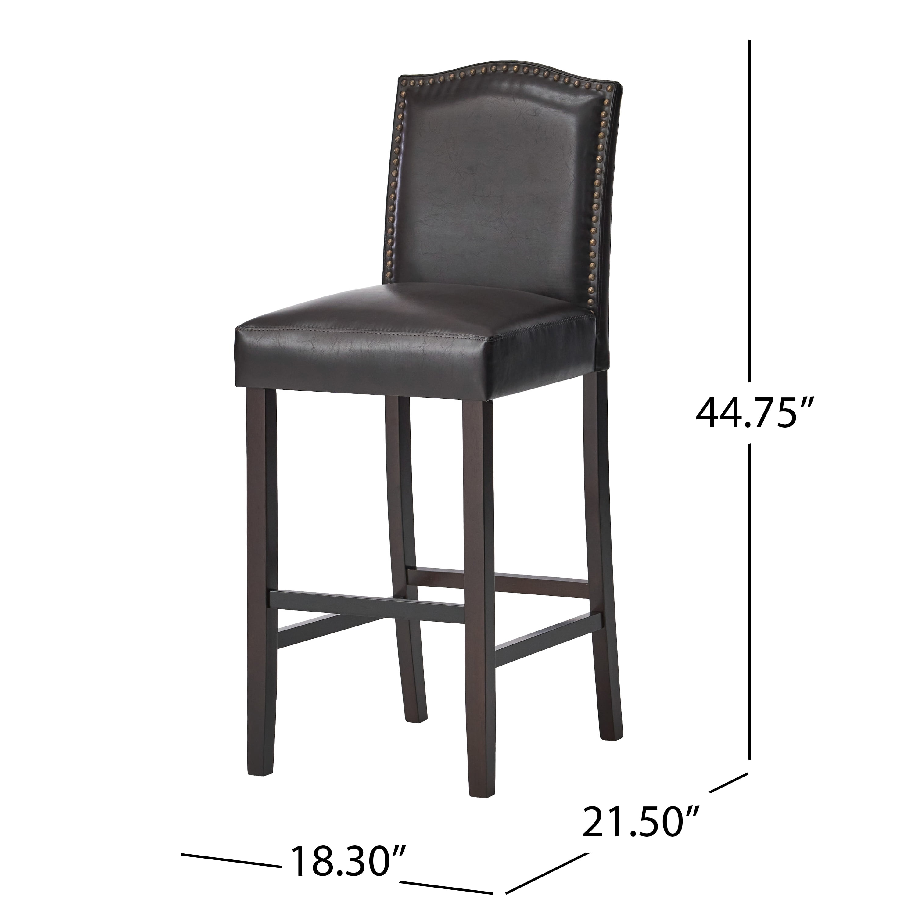 Noble House Merritt Bonded Leather Upholstered Barstool, Set of 2, Brown and Walnut