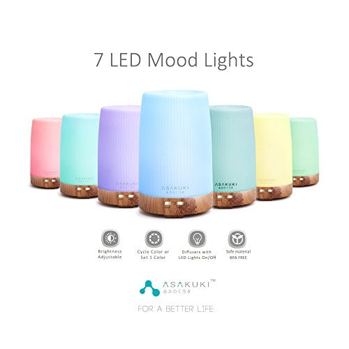 ASAKUKI 500ml Essential Oil Diffuser Waterless Auto-Off Decorative Metal Cover 7 LED Lights 5 In 1 Ultrasonic Aromatherapy Scented Oil Diffuser Fragrance Humidifier for Home Yoga Spa 