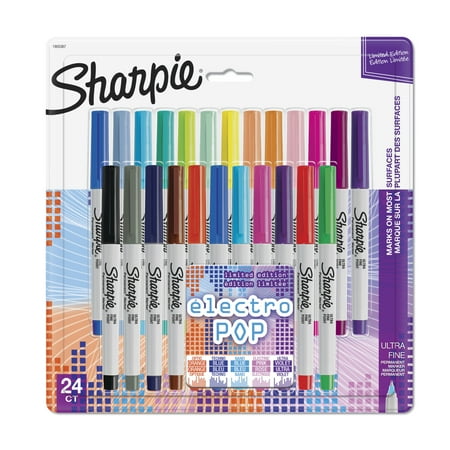 Sharpie Electro Pop Permanent Markers, Ultra Fine Point, Assorted Colors, 24 Count