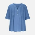 thumbnail image 4 of Hauaitttt A Fashionable Casual Loose V Neck Button Down Pleated Five Quarter Sleeve Solid Color T Shirt for Ladies Dark Shirt for Women Casual Short Sleeve Tops Women Shirt of Women Tunics for Women, 4 of 6
