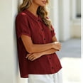 thumbnail image 6 of Yutgune Women's Trendy Cotton Linen Top Casual Solid Color Short-Sleeved Button-Down Blouse Collar Shirt, 6 of 9