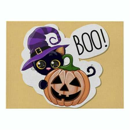 

OAVQHLG3B Halloween Placemats Pumpkin Pattern Linen Placemats Heat-Resistant Dinner Table Mats Pads - Perfect for Halloween Dinner Parties and Scary Movie Nights 12.6x8.3 inch