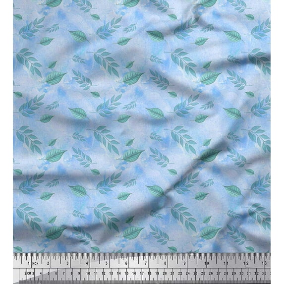 Soimoi Polyester Crepe Fabric Texture & Leaves Print Fabric by the Yard 42 Inch Wide