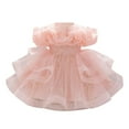 thumbnail image 4 of CUZIBR Girls Party Tutu Sequins Dress Off The Shoulder Ruffles Short Sleeve Lettuce Trim Tiered Dresses Puffy Gown Pageant Performance Tulle,Pink,6-12 Months, 4 of 7