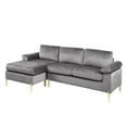 thumbnail image 3 of Hommoo Velvet L-Shaped Sectional Sofa with Chaise, Modern Living Room Sofa Set, Gray, 3 of 8
