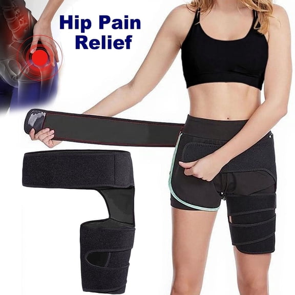 XIRQI Hip Brace & Thigh Support Wrap for Men & Women, Adjustable Groin Stabilizer Compression Brace for Sciatica Pain Relief, Muscle Support for Sports, Workout, Injury Prevention,Black
