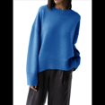 thumbnail image 3 of Suéter de Punto de Larga para Mujer, Jersey de Cuello Redondo, Suéter Informal Holgado. Azul Talla Única, 3 of 9