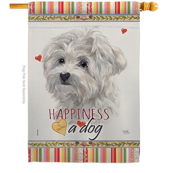 Breeze Decor H110194-BO 28 x 40 in. Dog Maltese Happiness Double-Sided Decorative Vertical House Flag