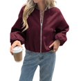 thumbnail image 1 of Chaquetas Abrigadas con Cremallera para Mujer, de Otoño e Invierno, de Larga, Informales, Holgadas y con Bolsillos. Vino Tinto S, 1 of 7