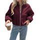 thumbnail image 1 of Chaquetas Abrigadas con Cremallera para Mujer, de Otoño e Invierno, de Larga, Informales, Holgadas y con Bolsillos. Vino Tinto L, 1 of 7