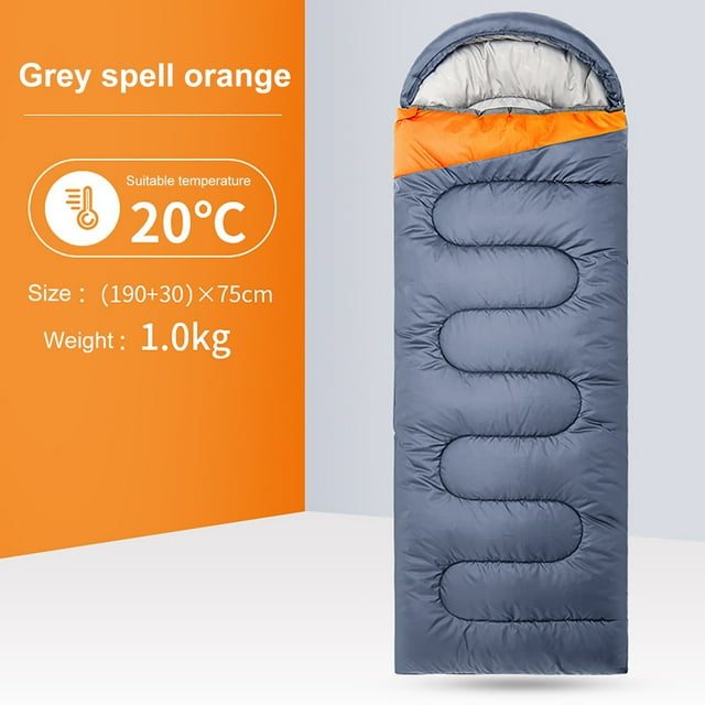 yeacher Sac de Couchage pour Adulte Résistant à l'Hiver pour Camping Extérieur et Usage Intérieur, Imperméable, Léger (1,0 kg), Gris et Orange, Comprend une Pochette de Rangement