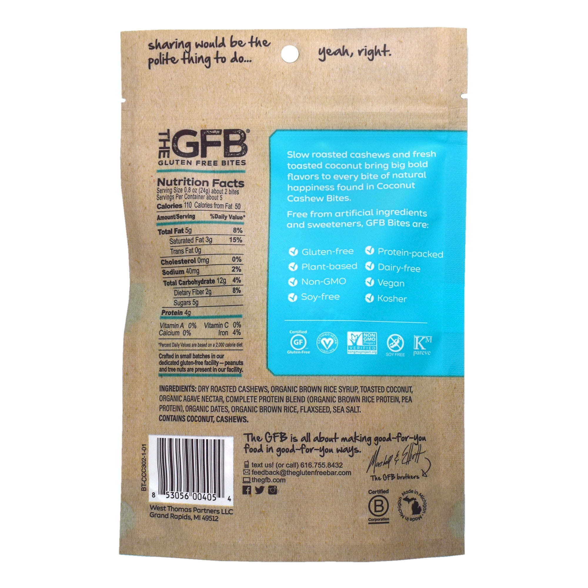 The GFB Coconut Cashew Crunch Bites, 4 Ounce -- 6 per case.