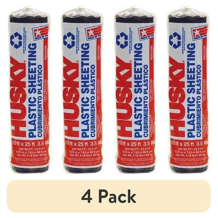 (4 pack) Husky 3.5 Mil 10 ft. x 25 ft. Black Plastic Sheeting