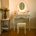 thumbnail image 1 of Gymax 5 Drawers Bedroom Vanity Makeup Dressing Table Stool Set Lighted Mirror W/12 LED Bulbs, 1 of 10