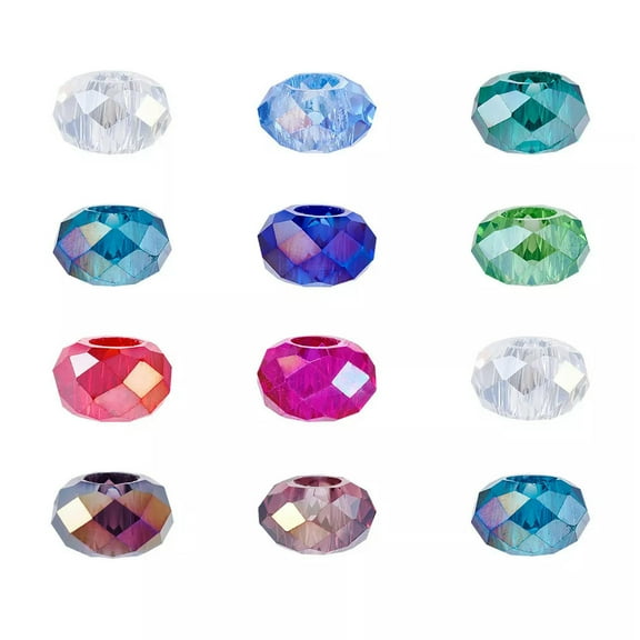 U8MO 100pc Rondelle Glass European Large Hole Beads Faceted Loose Spacer Craft 14x8mm