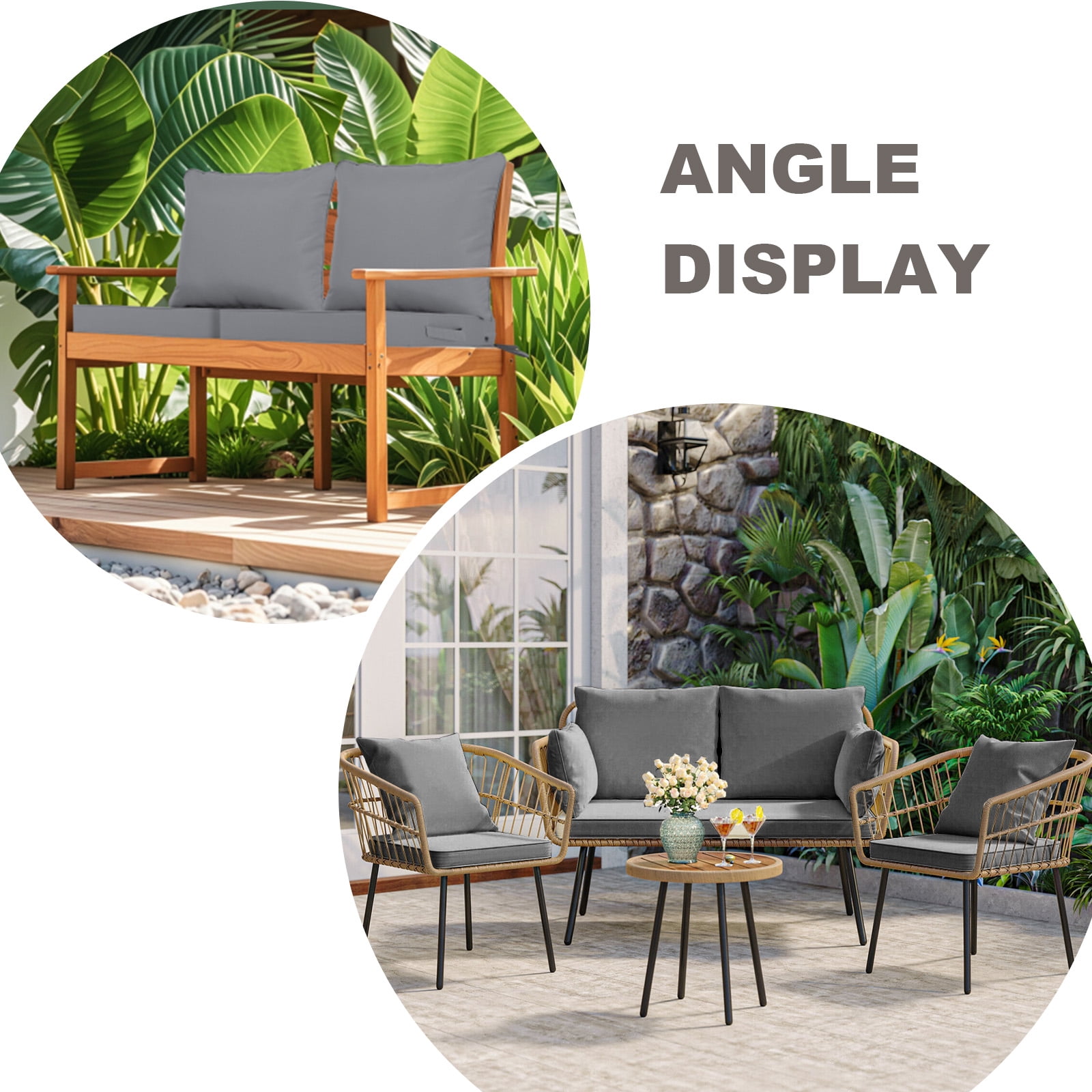 24 x 24 Inch Outdoor Deep Seat Cushion Set - Waterproof Fade-Resistant Patio Furniture Cushions with Removable Covers, Adjustable Straps & Handles for Chairs, Sofa, Couch (2-Piece)