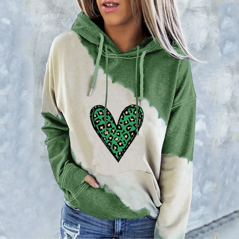KIJBLAE Sales Women's Fashion Sweatshirt Pocket Drawstring Pullover Tops  St. Patrick's Day Clover Print Casual Comfy Womens Hoodie Sweatshirt Trendy  Clothes for Women Green M 