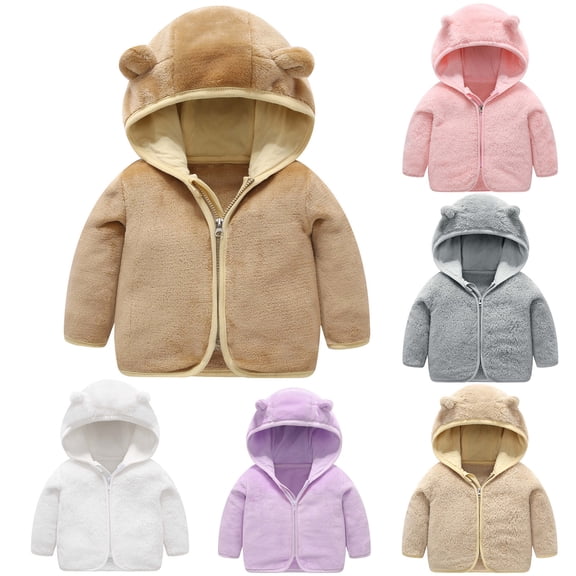 Toddler Baby Boys Girls Fleece Hooded Jacket Zip Up Warm Coat With Cute Animal Ear Outerwear 18-24 Months Spring Fall Winter Jackets