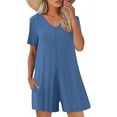 thumbnail image 5 of QATAINLAV Women's Summer Short Sleeve V Neck Short Jumpsuits Solid Casual Athletic Onesie Shorts Loose Wide Leg Romper with Pockets Blue S Clearance, 5 of 9