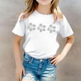 thumbnail image 2 of Toddler Girls Tops & T-Shirts Floral Print Round Neck Short Sleeve Casual Tee Shirts Sportwear,White,3-4 Years, 2 of 5