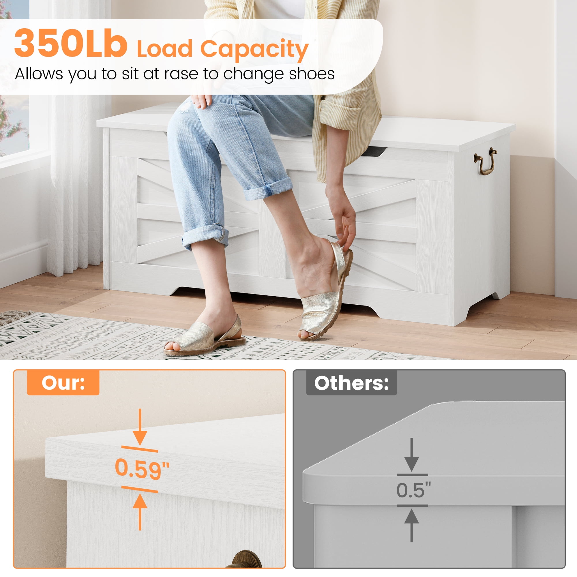 Storage Bench, Wooden Storage Chest with Safety Hinge, Toy Chest With Lids, Toy Box Organizer for Living Room, Playroom
