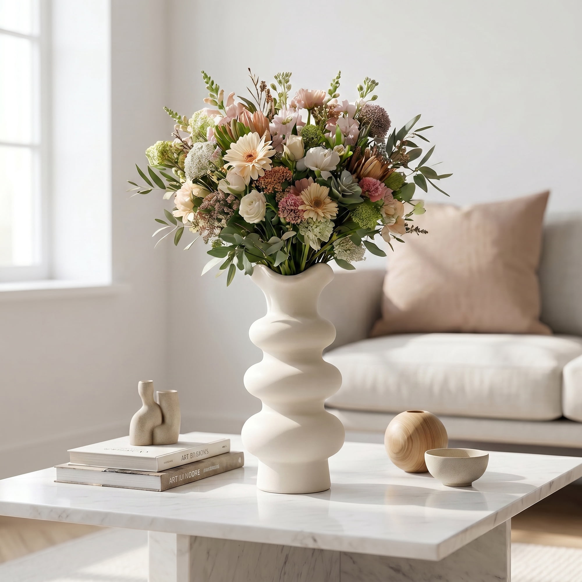 Unique Bargains Geometric Tiered Ceramic Sculptural Flower Vase Plain White 3.9"x3.9"x8.3"