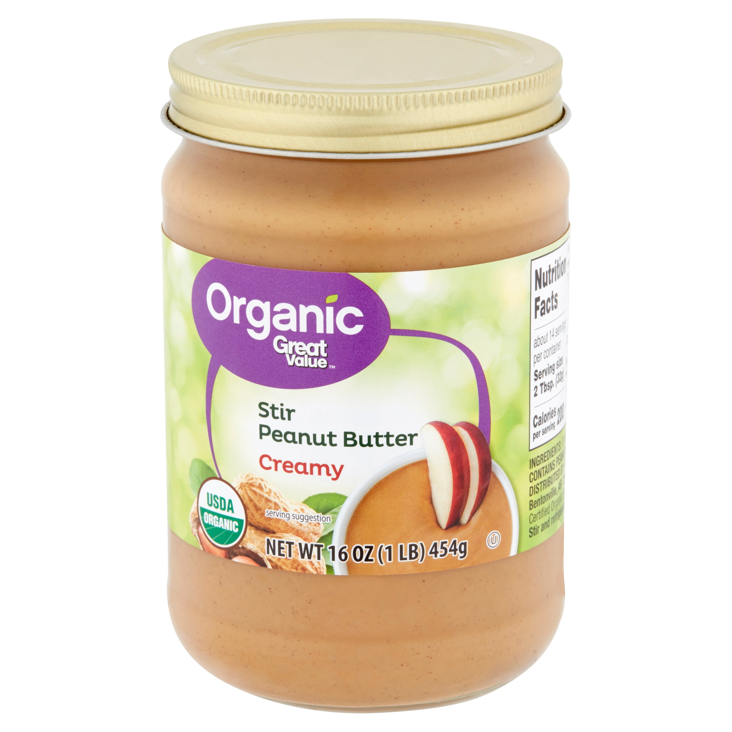Great Value Organic Creamy Stir Peanut Butter, 16 oz