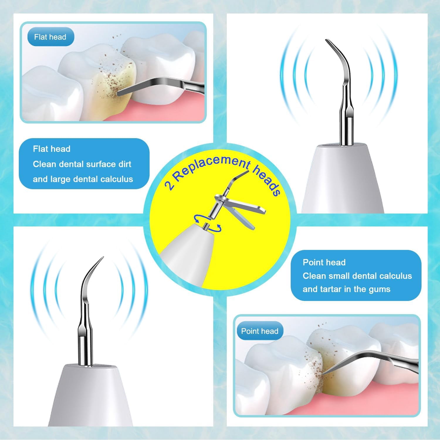 GKcity Plaque Remover for Teeth, Teeth Cleaning Kit, Ultrasonic Electric Teeth Cleaner with LED Light, 3 Adjustable Modes, 2 Repalceable Heads, Calculus Tartar Plaque Remover for Human Teeth