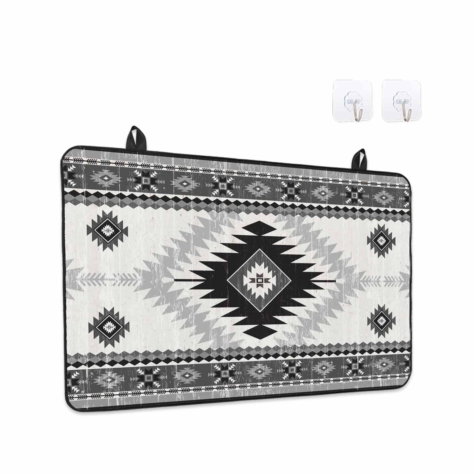 Black Beige Boho Stove Top Cover for Electric Stove, Heat-proof & Non Slip Glass Top Stove Cover Protector, Vintage Ethnic Tribal Southwestern Kitchen Flat Cooktop Rubber Mat 24x21 Inches