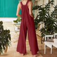 thumbnail image 2 of Aayomet Womens Jumpsuits Dressy With Pockets Solid Jumpsuit Color Straps Women's Wide Leg Casual Vintage Women's Jumpsuit,Red S, 2 of 4