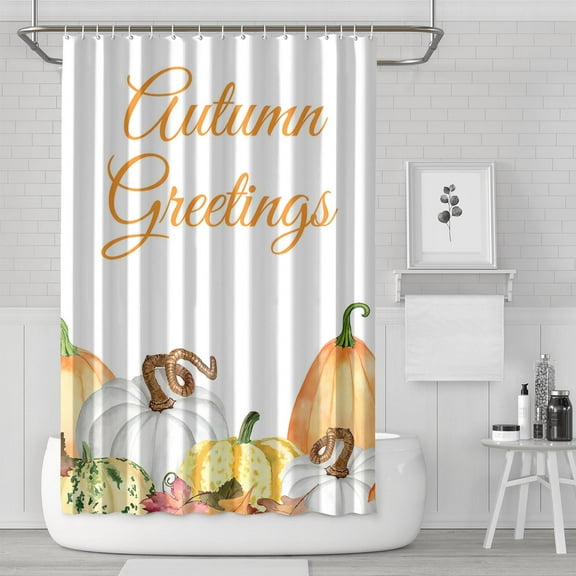 Autumn Greeting Pumpkin Harvest Shower Curtain,Washable Show Curtain with Hooks Friendly Polyester Fabric Curtains for Halloween Thansgiving Christmas Hotel Dorm