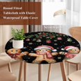 thumbnail image 4 of Gingerbread Christmas Round Tablecloth, Fitted Table Cover with Elastic for 55"-60" Round Tables, Xmas Balls Branches Black Table Cloth Outdoor Indoor Dinning Party Waterproof Tablecloths, 4 of 7