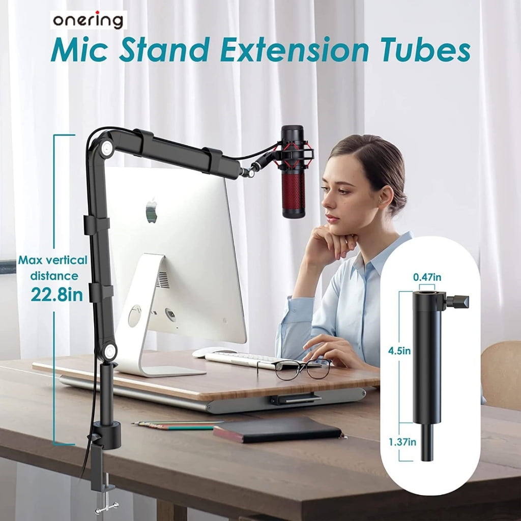 Boom Arm Adjustable 360 Rotatable Microphone Sturdy Stainless Steel Mic Desk, Table Stand Foldable Scissor Stable Mount