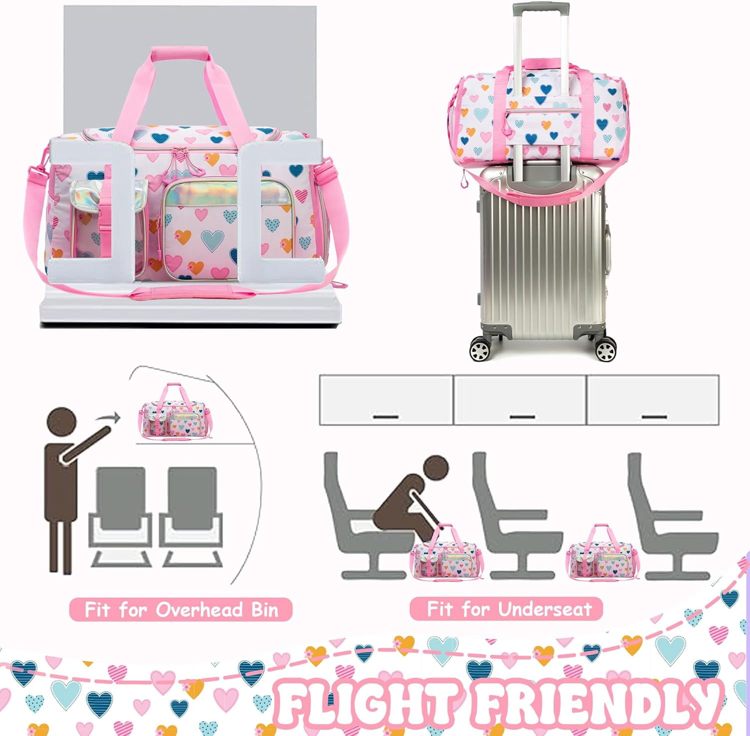 Kids Luggage Sets Carry on Suitcases for Girls Women with Wheels Hardshell Suitcase with Duffle Bag for Travel Neck Pillow Airplane