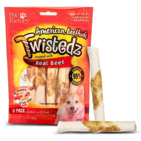 UPC: 0094983276163 | Pet Factory Twistedz American Beefhide Chip Rolls w/ Beef Meat Wrap 5   8 Count