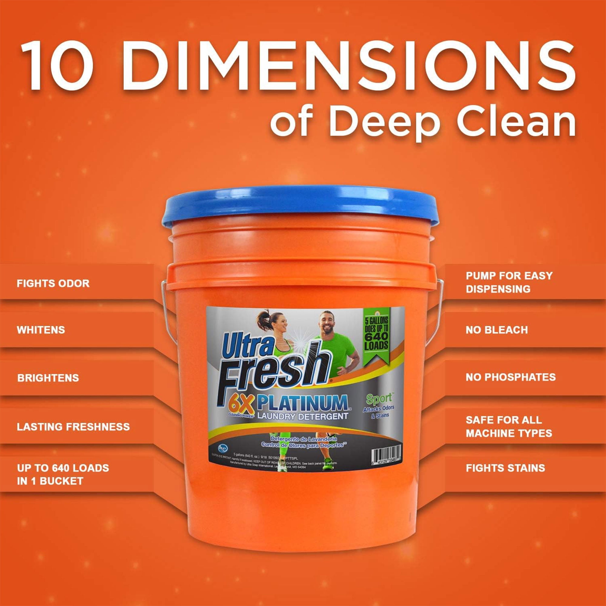 Ultra Fresh Platinum Sport 5 Gallon 6x Laundry Detergent Up to 640 Loads