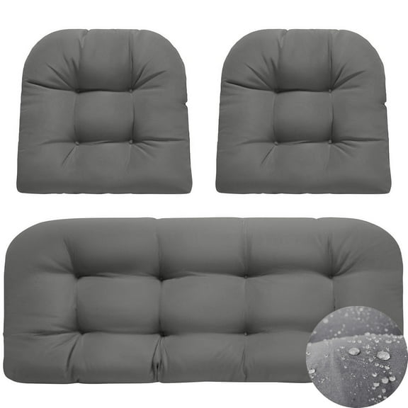 Eurhowing U-Shaped Tufted Cushion Set 3-Piece, Waterproof Wicker Rattan Sofa Cushion, High Resilience Foam Outdoor Patio Furniture Cushion for Settee, Chair, Bench, Dark Gray