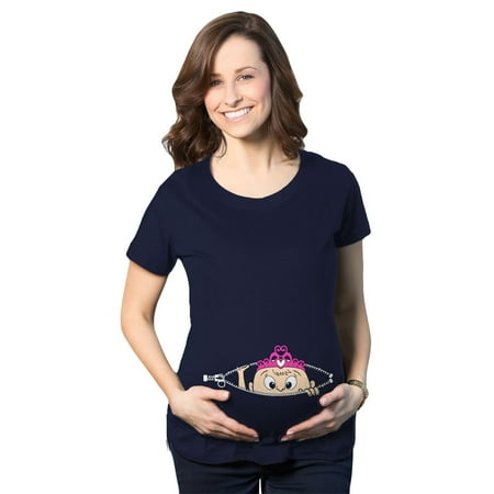 

Maternity Peeking Princess Tshirt Cute Pregnancy Tee For Mom To Be (Navy) - S